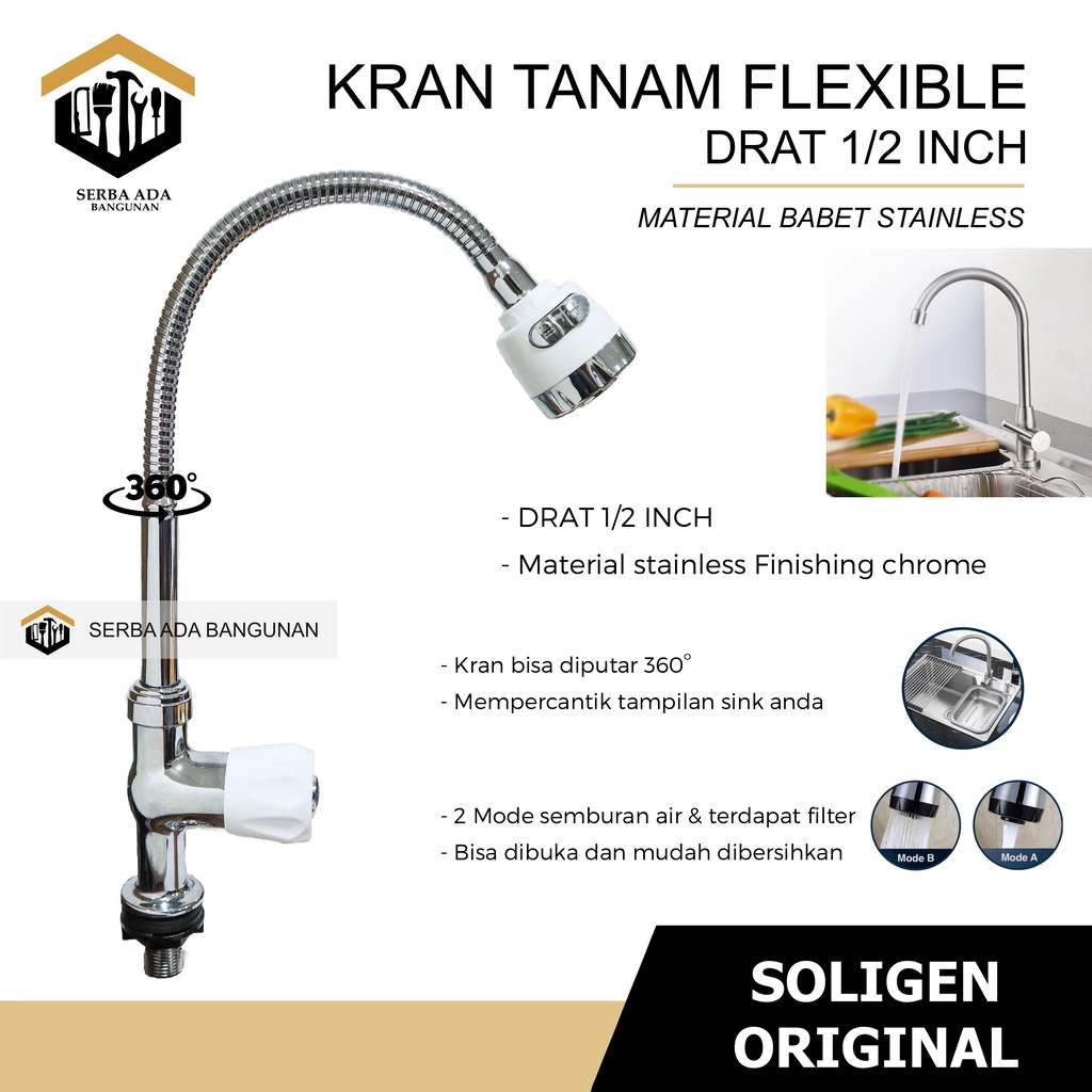 Kran Angsa Fleksibel NEW SOLIGEN Keran Cuci Piring Flexible Tanam BS2 BS2B BS3C BS3 BS3W