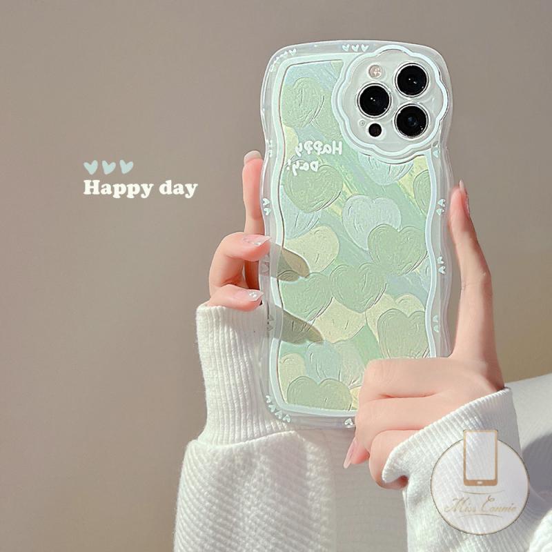 Soft Case Pelindung Lensa Kamera Motif Lukisan Minyak Hati Hijau Untuk iPhone 7 8 6 6S Plus 11 12 13 Pro MAX XR SE 2020 X XS MAX