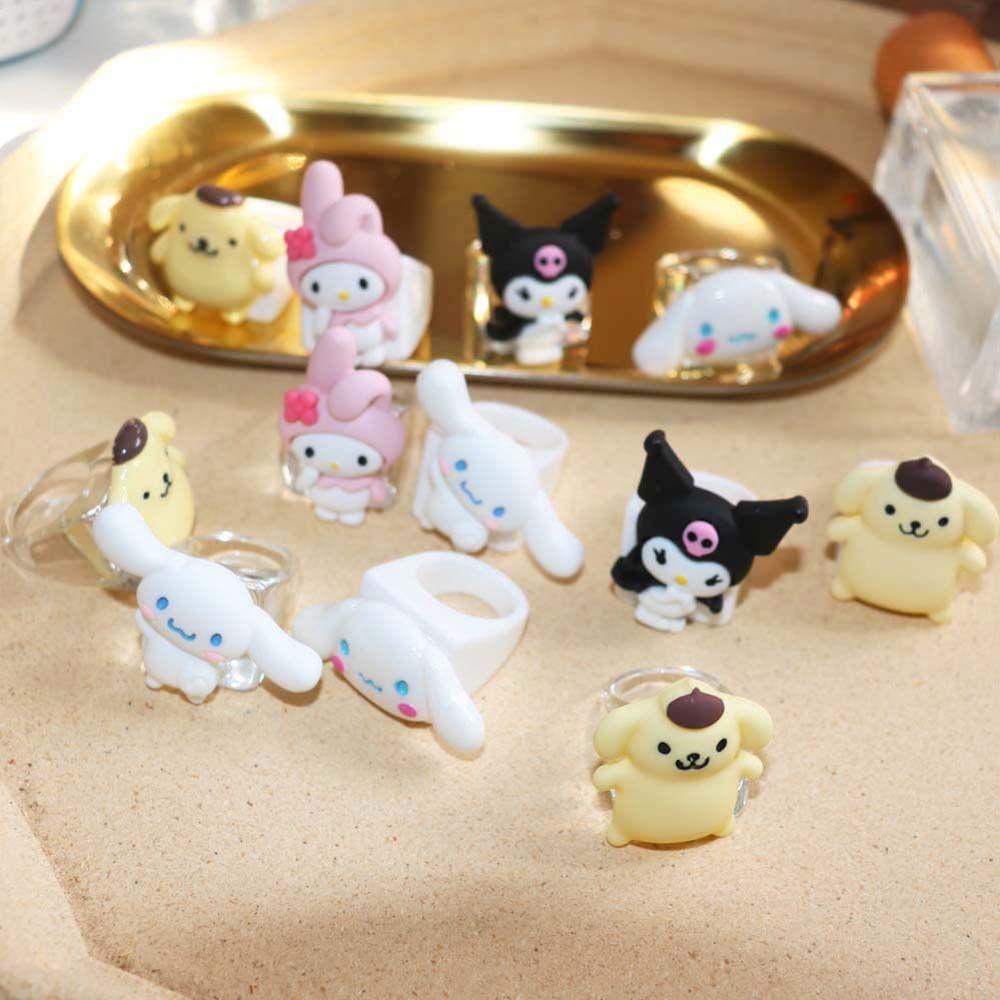 Mxbeauty Cincin Jari Desain Kartun My Melody Pudding Dog Kuromi Kelinci Bahan Resin Transparan Gaya Korea Untuk Wanita