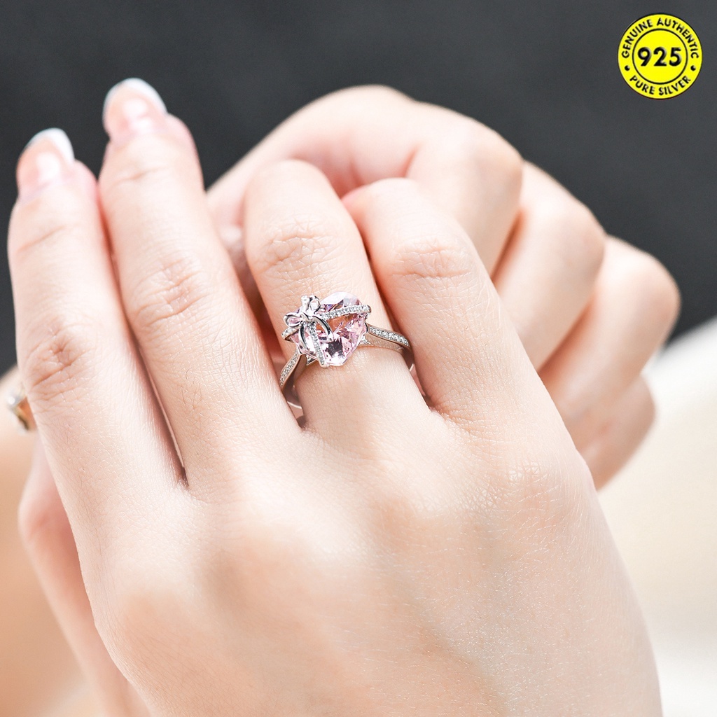 Cincin Berlian Morganite Bentuk Hati Warna Pink