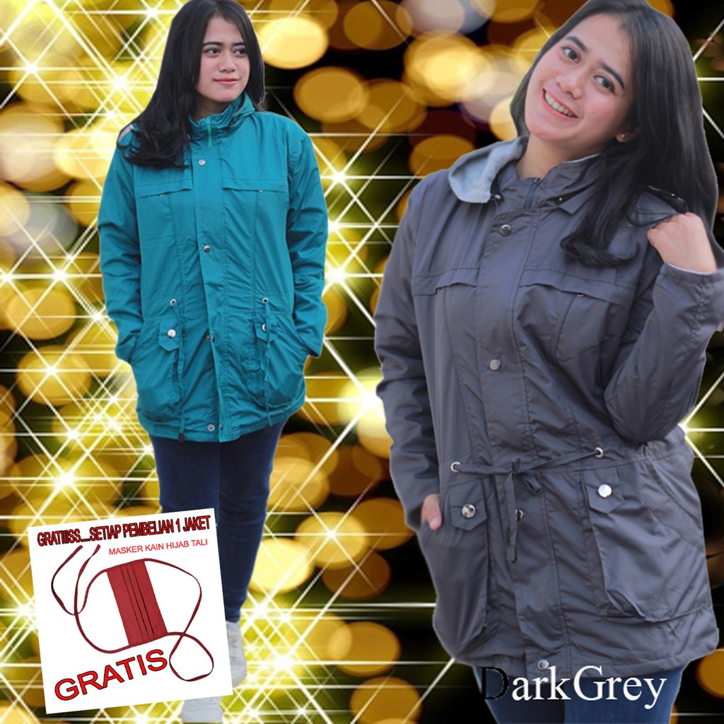 Grosir Jaket Bolak Balik Wanita Jumbo Parka XXL  WaterProff Original / COD Jaket Jumbo Waterproff Big Size Keren