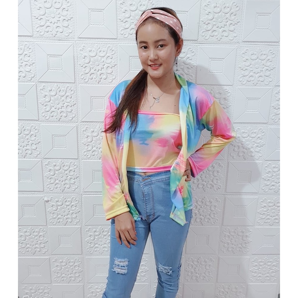 Set Cardigan Outer Tie Dye + Kemben Fit XL