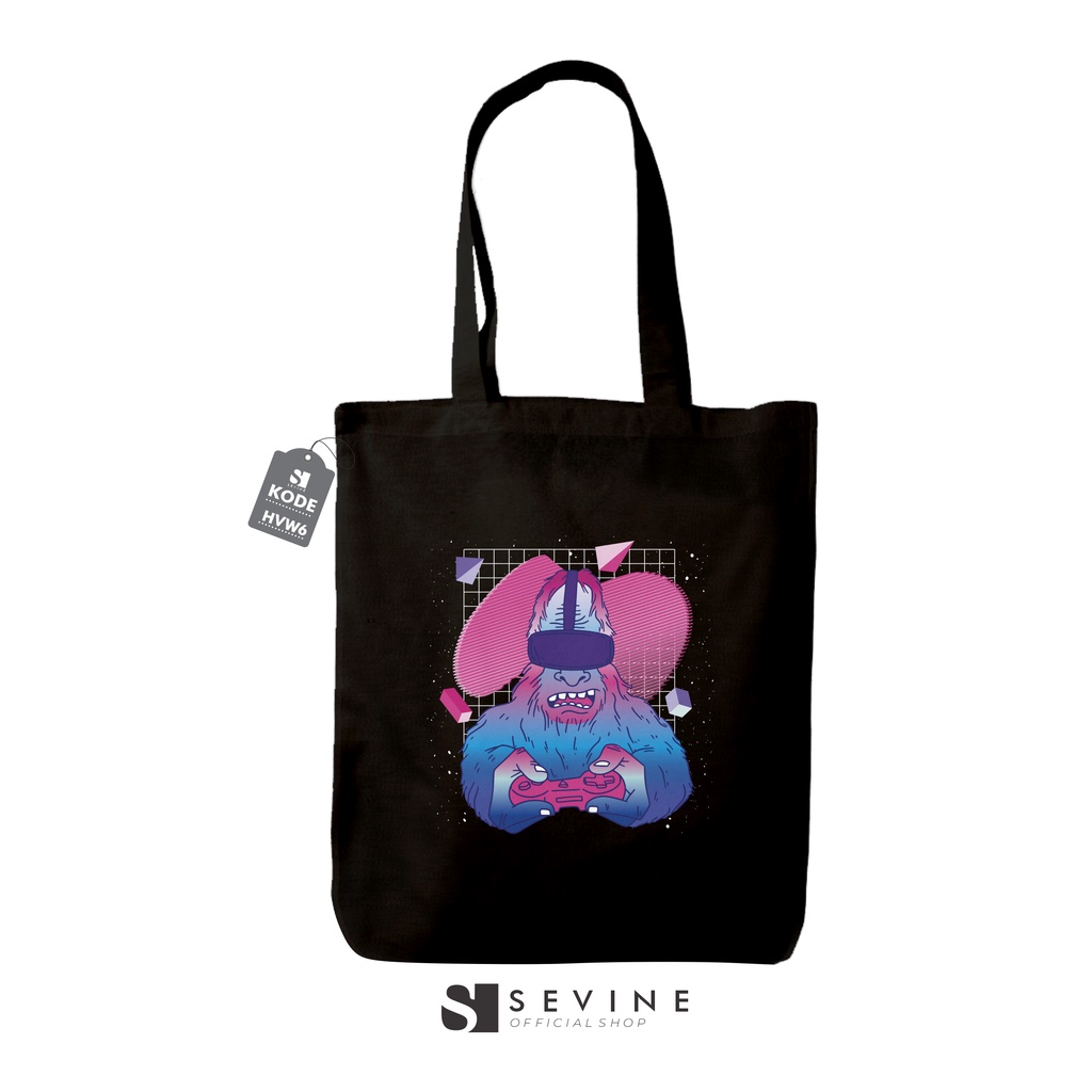 Sevine Totebag Fashion Tas Tote Bag Hitam Resleting Pria Wanita Laptop Kuliah Retro Vaporwave - HVW6