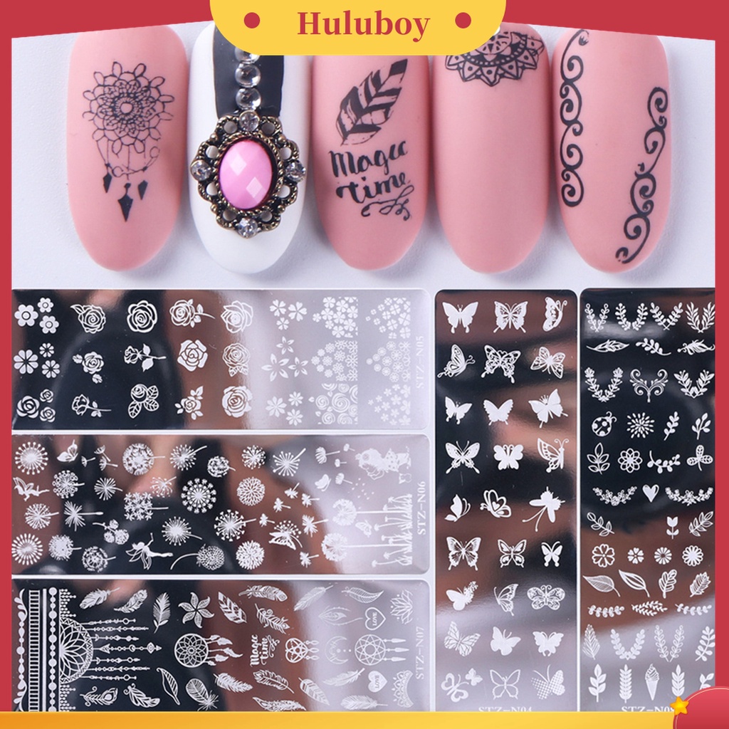 Huluboy Huluboy♡ Plat Stempel Transfer Gambar Bunga Butterfly Untuk Manicure