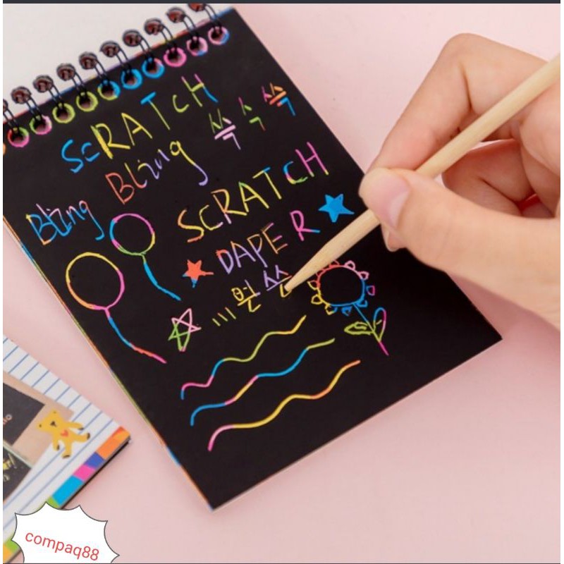 Buku Magic Colourful Scratch Note Kecil / Black Cardboard DIY