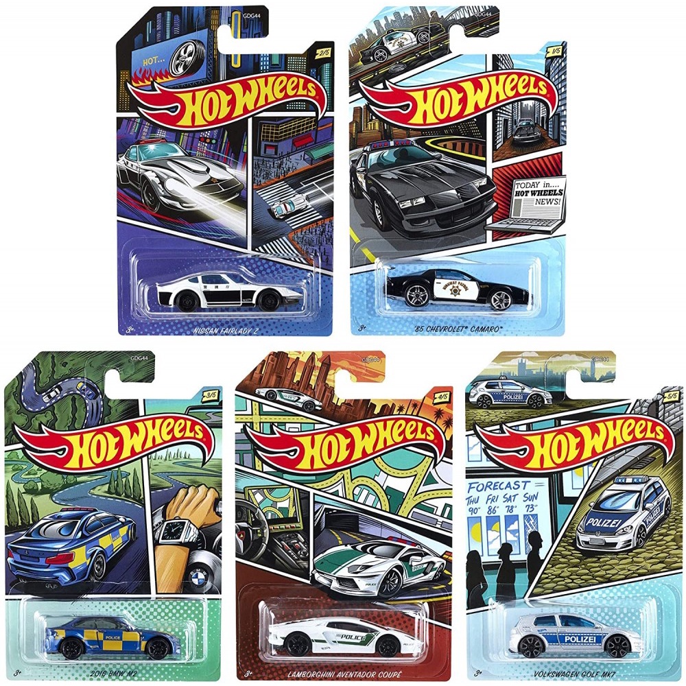 POLICE SERIES | Diecast Hot Wheels HW Hotwheels | 85 CHEVROLET CAMARO | NISSAN FAIRLADY Z | 2016 BMW M2 | LAMBORGHINI AVENTADOR COUPE | VOLKSWAGEN GOLF MK7 | VW | Black White Blue Silver Polizei | Scale 1/64