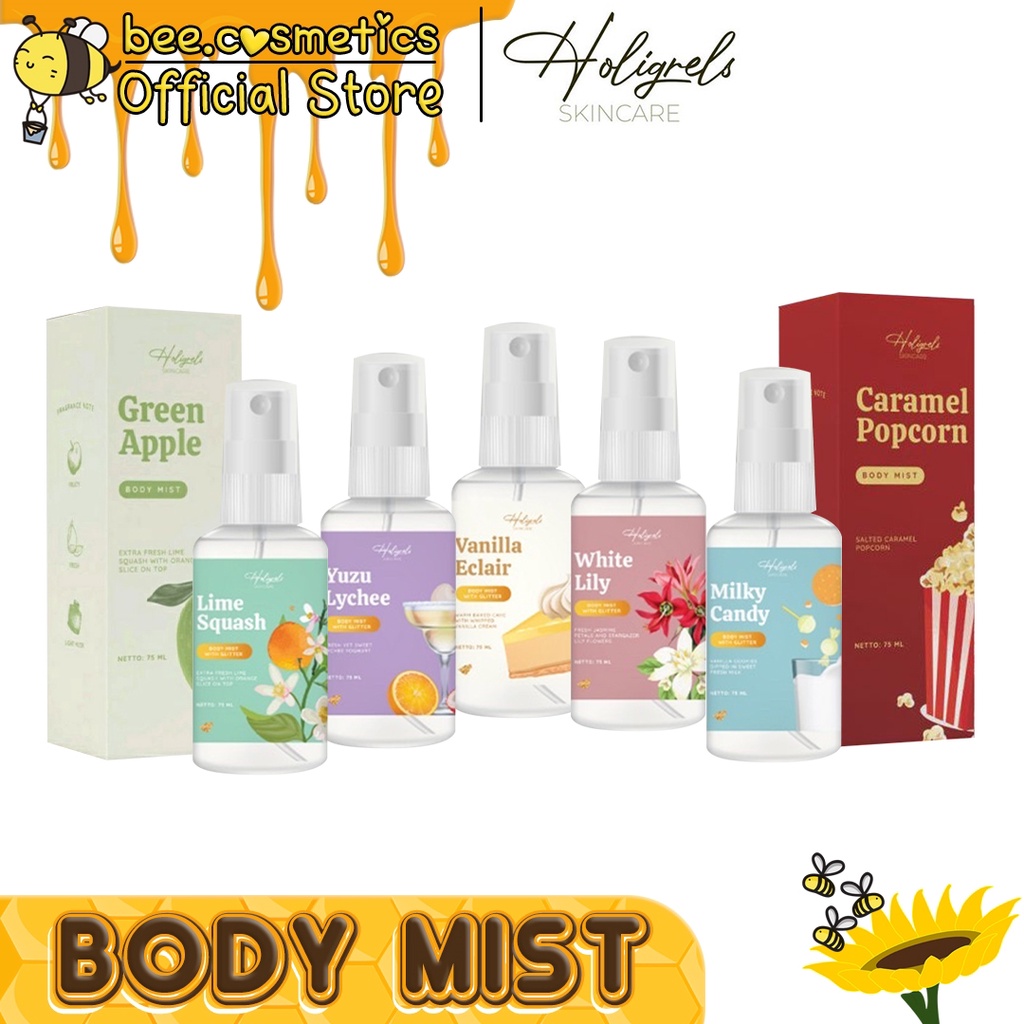 HOLIGRELS BODY MIST PARFUME 75ML ( ORGINAL CAKE / OCEAN / GREEN APPLE / CAFFEINE / LIME SQUASH / MIL