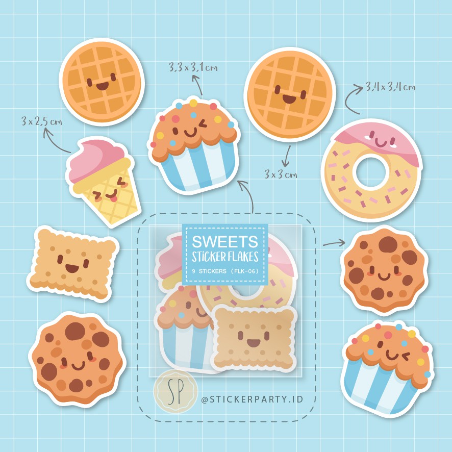 Jual Sticker Party Stiker Gambar Makanan Lucu Cupcake Candy Cookies