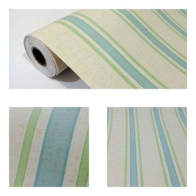 Wallpaper Dinding motif garis warna biru hijau