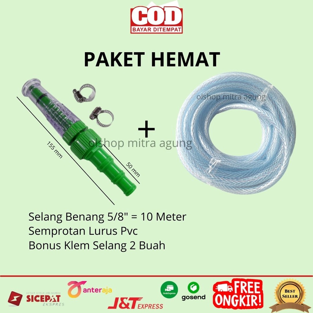 PAKET SEMPROTAN + SELANG 1/2&quot;inch 5/8&quot;inch 10 METER SEMPROTAN LURUS MODEL PISTOL