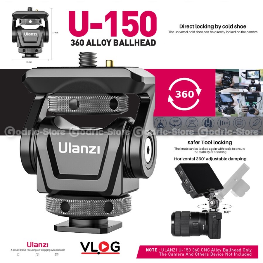 ULANZI U150 Ballhead Tripod Gimbal Mount for Bracket DSLR Monitor 1/4