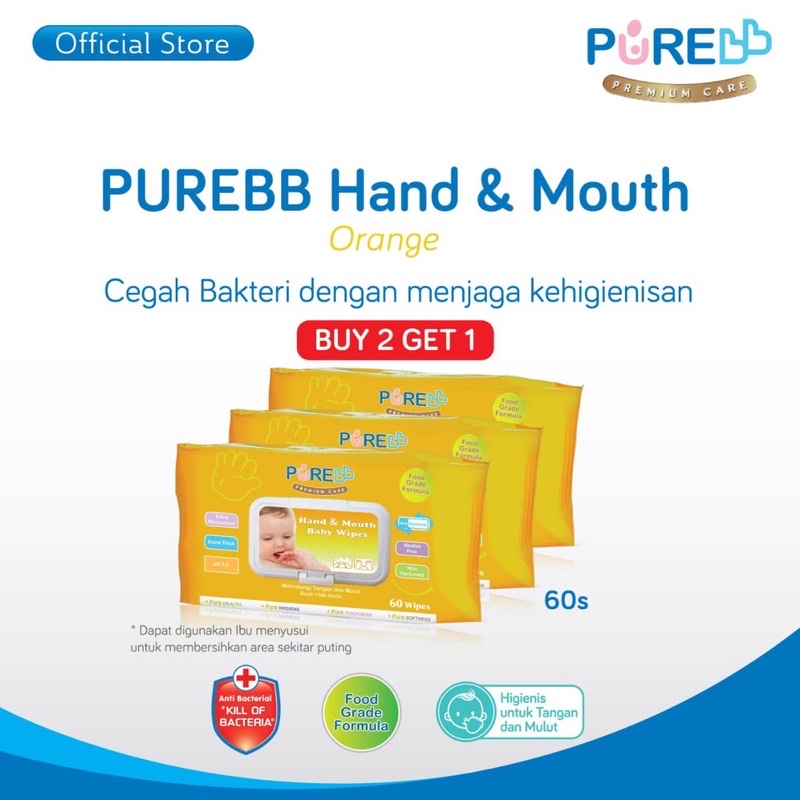 Pure Baby Hand &amp; Mouth Orange Wipes Buy 2 Get 1