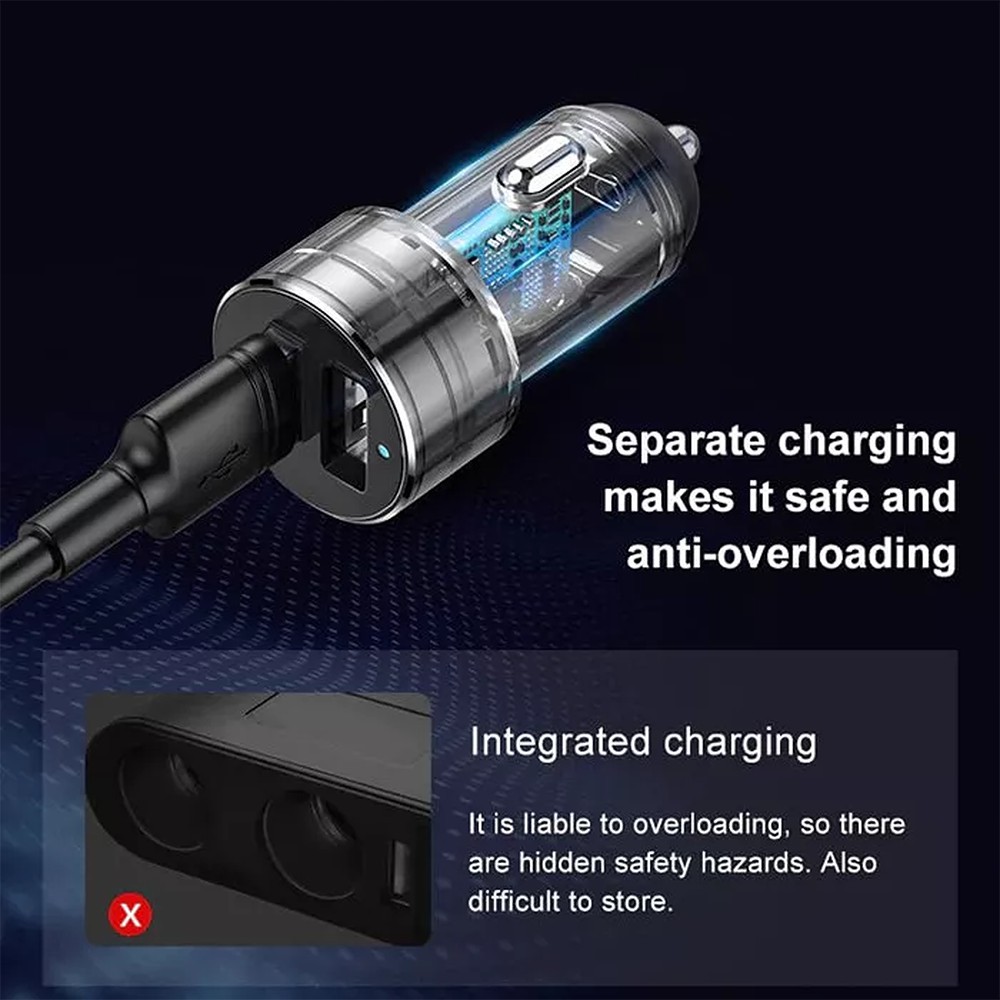 BASEUS CAR CHARGER CHARGER MOBIL USB DUAL PORT - Hitam