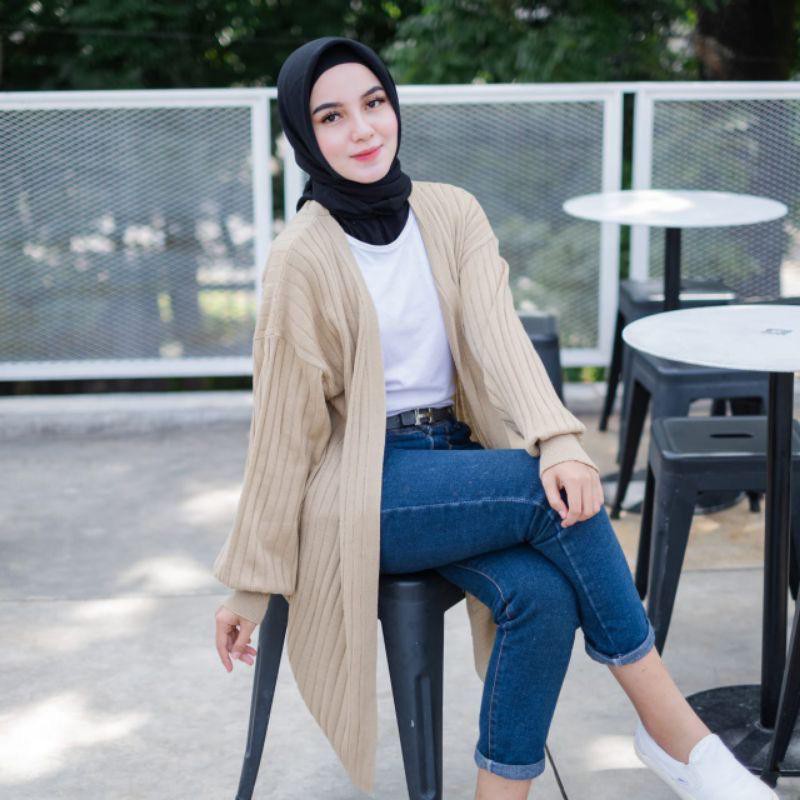 LONG CARDI RAJUT REVITA BALOON PREMIUM / BAJU ATASAN-LUARAN WANITA LENGAN PANJANG MOTIP BALON