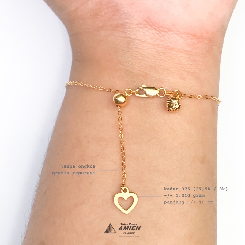 Toko Emas Amien Gelang Emas Asli HWT Kadar 375 (37,5% / 8K) 1.310 Gram - Bracelet Serut Adjustable M