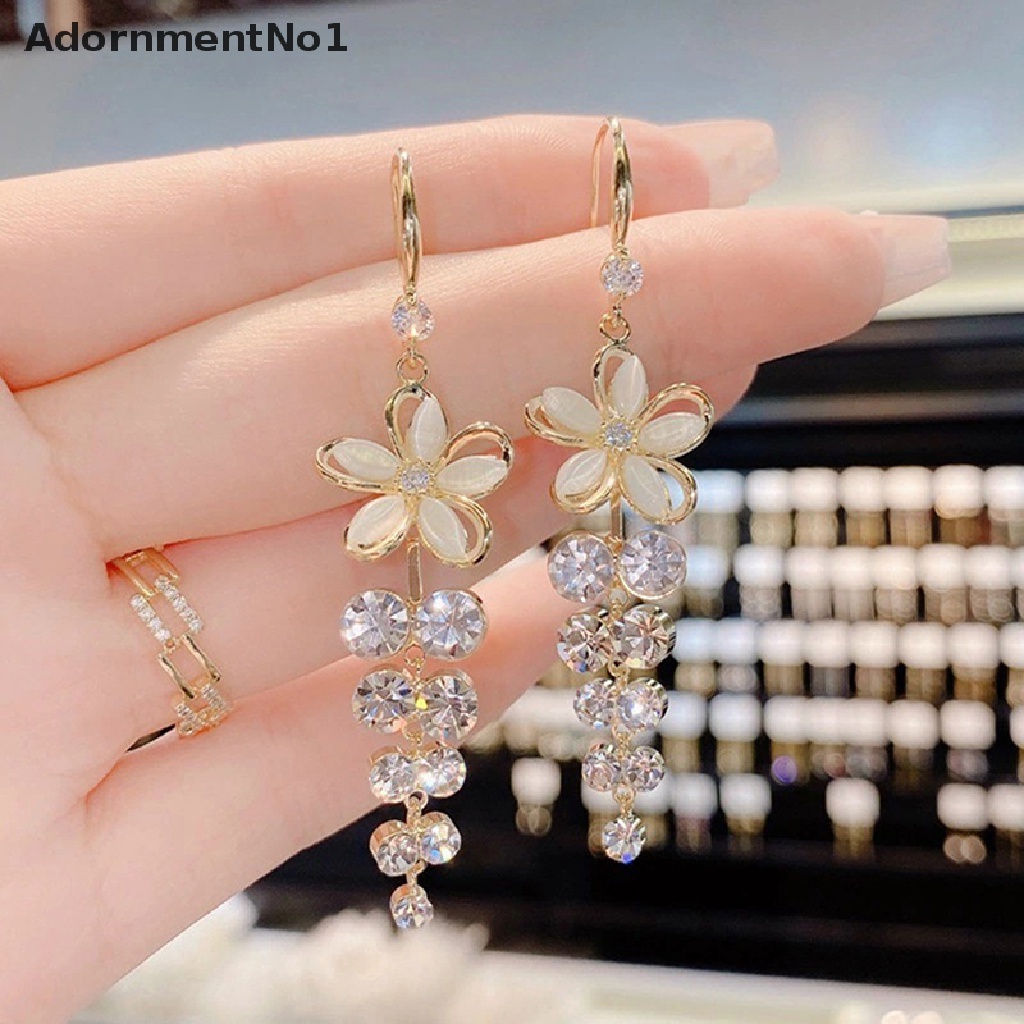 (AdornmentNo1) 1 Pasang Anting Tusuk Gantung Bahan Akrilik Desain Bunga + Opal + Berlian Imitasi Gaya Elegan Untuk Wanita