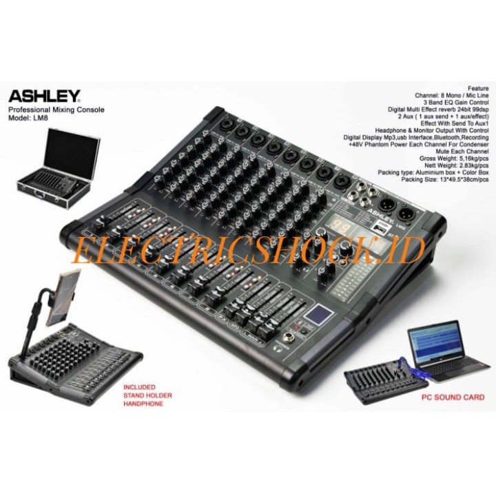 MIXER AUDIO ASHLEY LM 8 / ASHLEY LM8 8CHANNEL ORIGINAL FREE KOPER