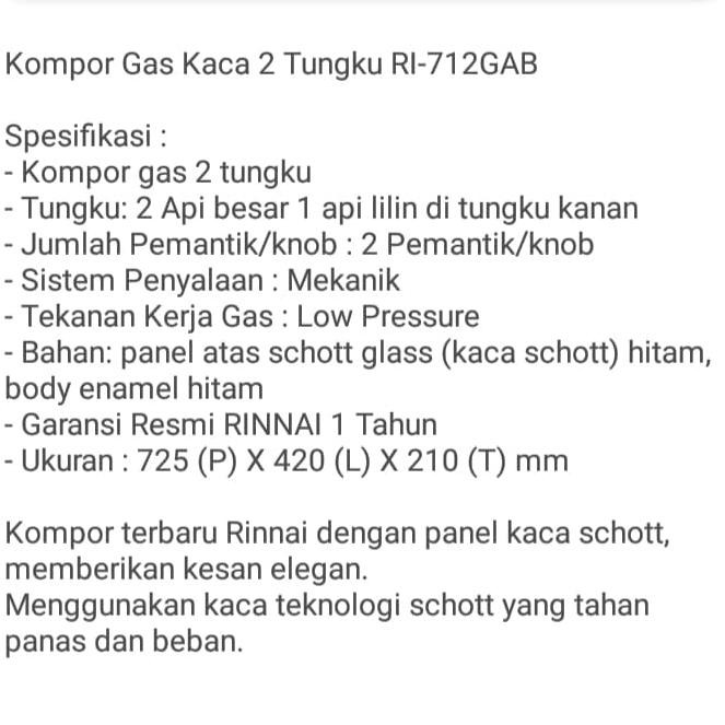 Kompor Gas Rinnai Ri 712 Gab Shopee Indonesia