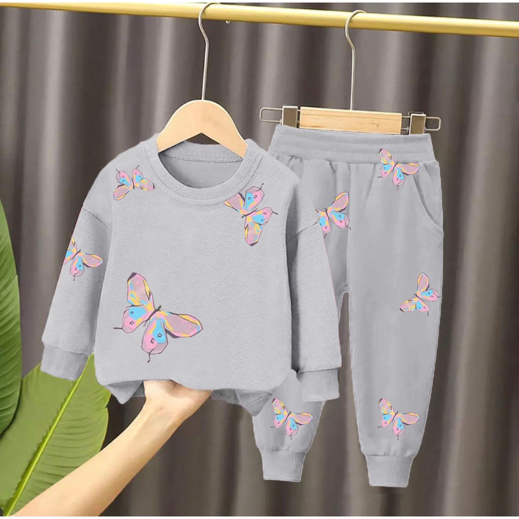 PROMO SETELAN SWEATER ANAK PEREMPUAN 1-5 TAHUN MOTIF KUPU KUPU SETELAN SWEATER ANAK MASA TERBARU SETELAN SWEATER ANAK TERLARIS