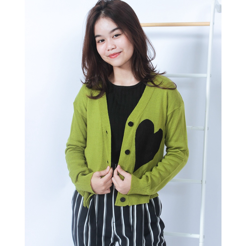 ZAHRA - Pakaian Wanita Cardigan Rajut Halus BLACK HEART Cardy