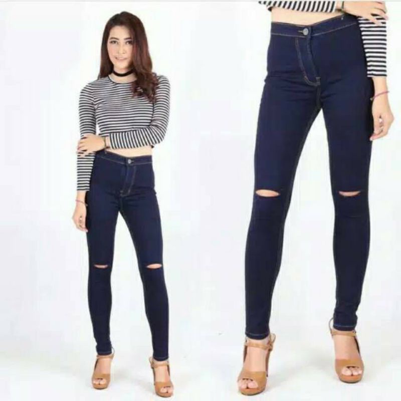 CELANA HW JEANS SOBEK/CELANA WANITA JEANS SOBEK RIPPED