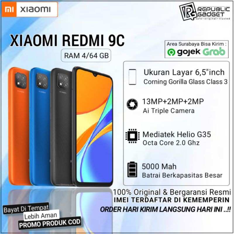 XIAOMI REDMI 9C RAM4/64GB 100% ORIGINAL BARU SEGEL GARANSI RESMI TAM XIAOMI INDONESIA