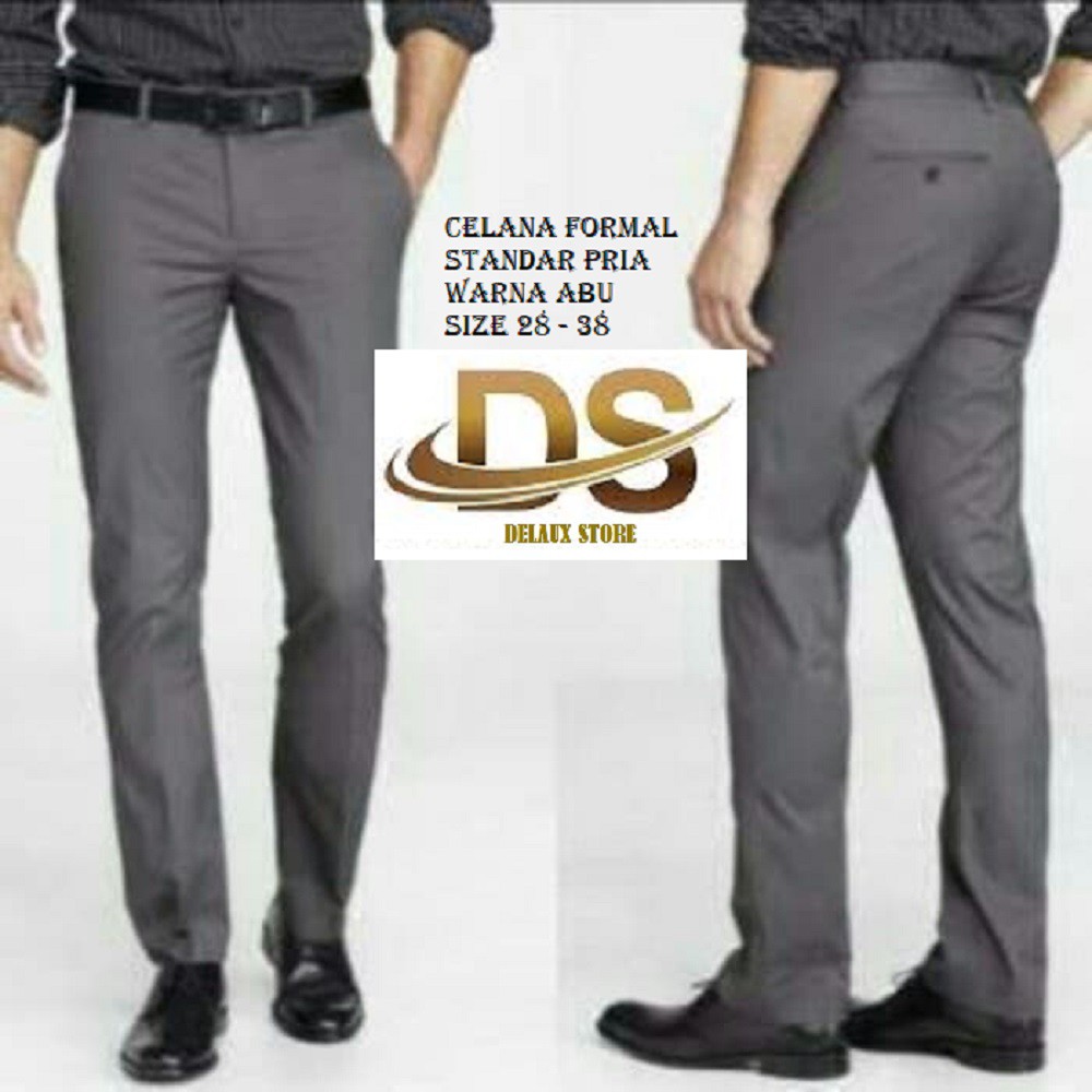 CELANA BAHAN KATUN STANDAR PRIA CELANA PANJANG KERJA WARNA ABU UKURAN 28 - 38