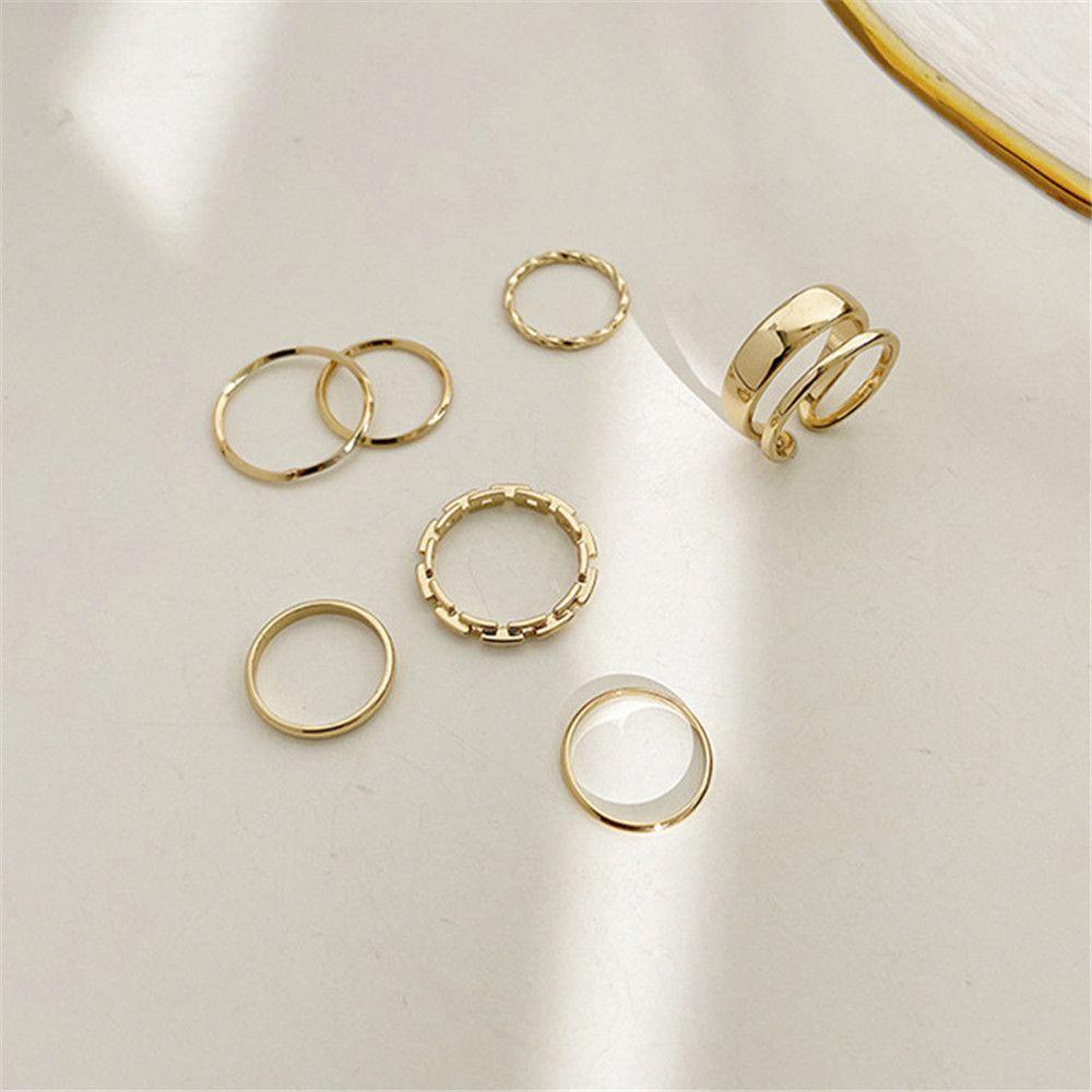 Lily 7pcs/Set Cincin Wanita Set Gadis Lady Fashion Perhiasan Bukaan Bulat