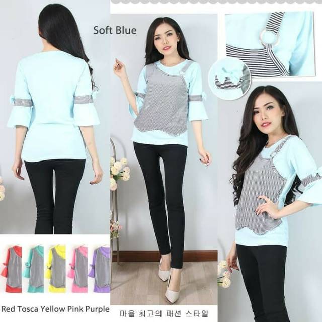 BAJU ATASAN BLOUSE WANITA MURAH ROMPI DEPAN K328