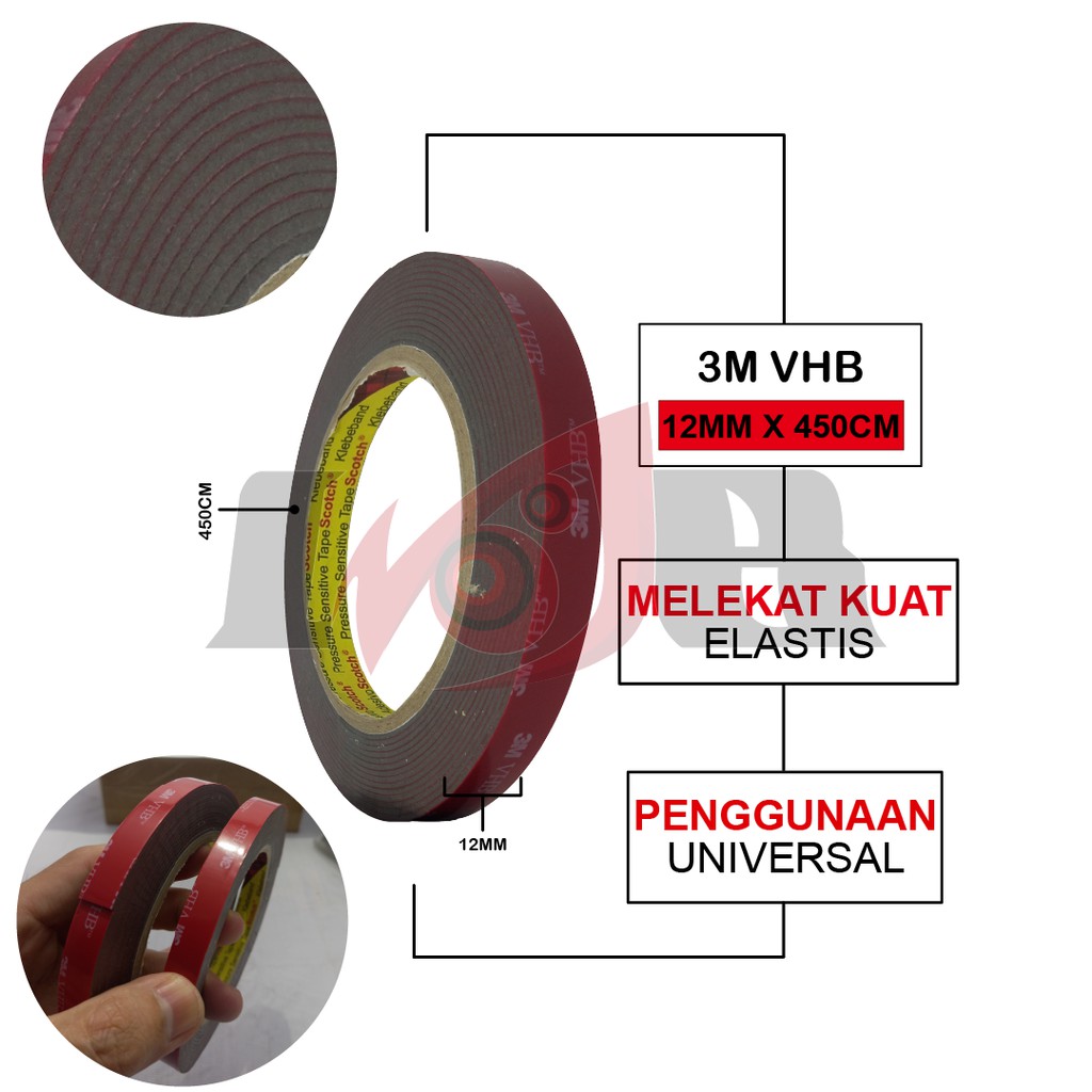 Double Tape 3M VHB 4900 size 12mm 450cm Lem Dobel Perekat Automotive