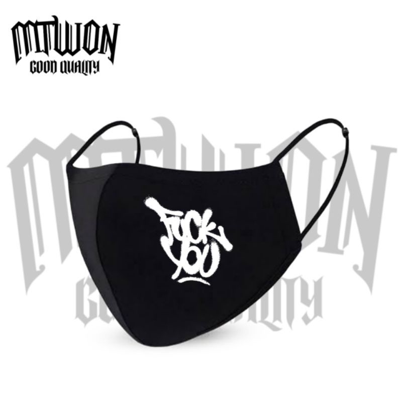 Masker FUCK YOU / kain 3 lapis/ply /black Earloop headloop / pria wanita dewasa / masker hitam/kn95/