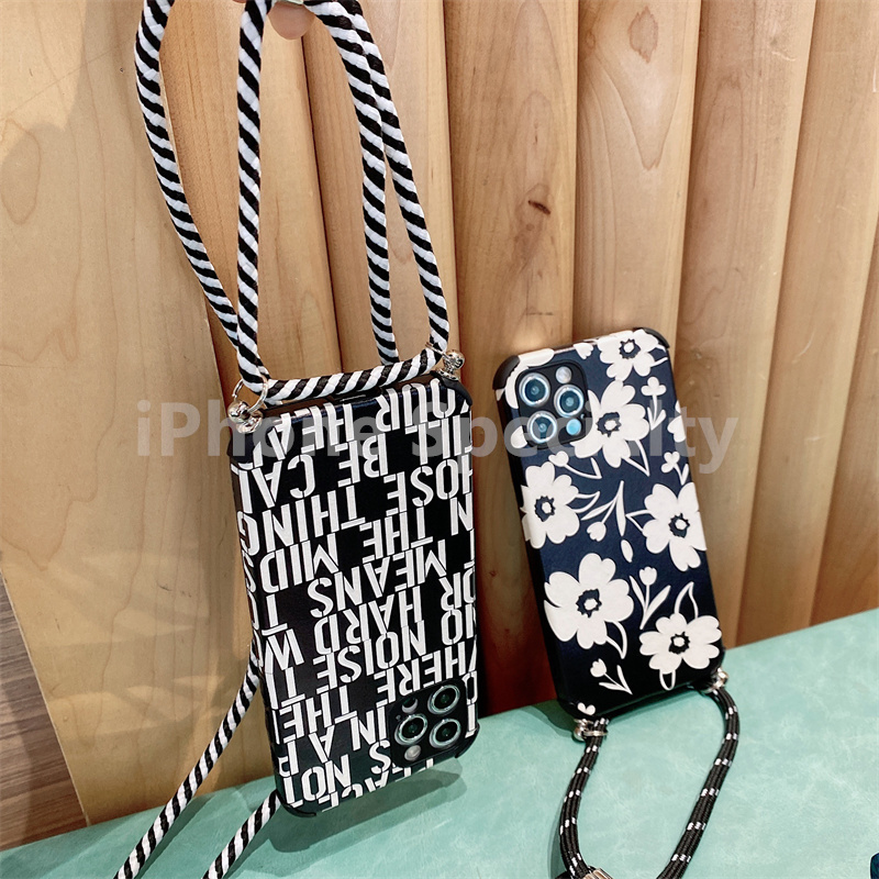 【Lanyard case】 Tide brand flowers for iphone 12pro max 12mini 11pro max X/XS max XR 7/8/se2020 7plus/8plus 6/6splus necklace-style anti-fall soft shell