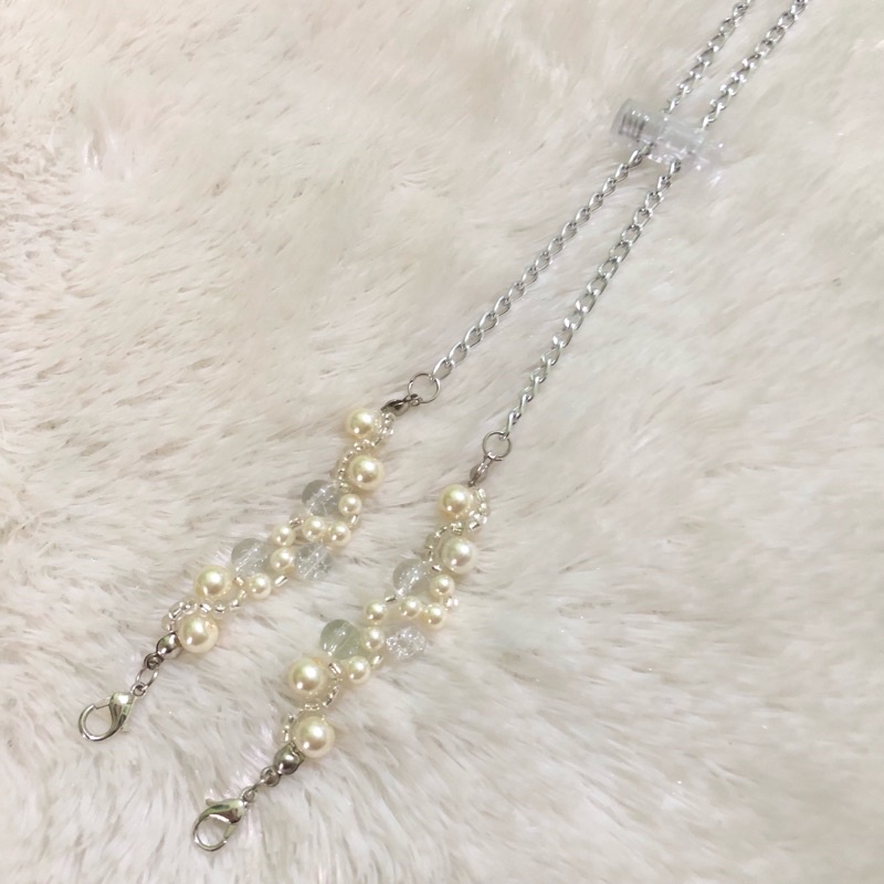Strap Masker 2in1 termurah / kalung masker dan connector masker crystal batu mutiara rantai