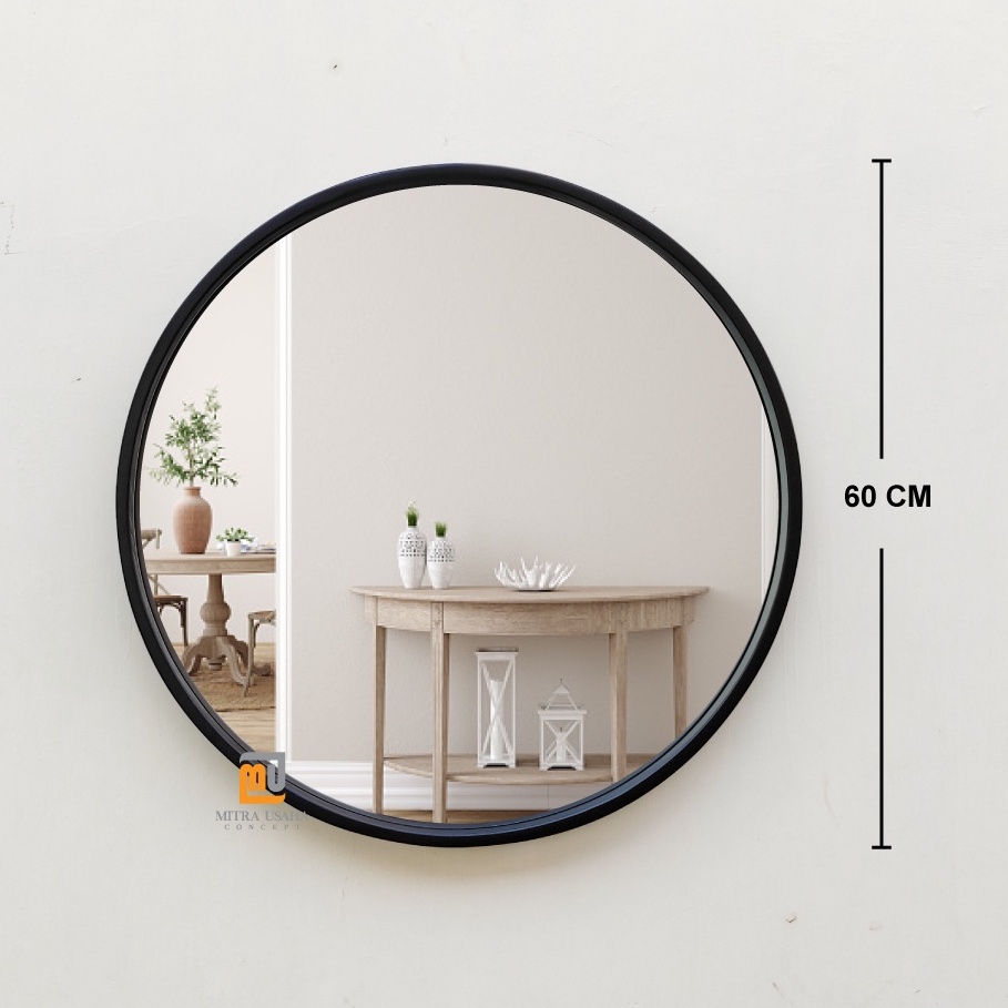 Cermin Pigura Bulat 60cm - Pigura bulat Kayu - Pigura kayu - Cermin kayu minimalis jati - Cermin dek