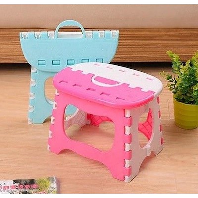 Kursi Lipat Mini Plastik Anak Serbaguna Foldable Chair Portable - Pink Polos