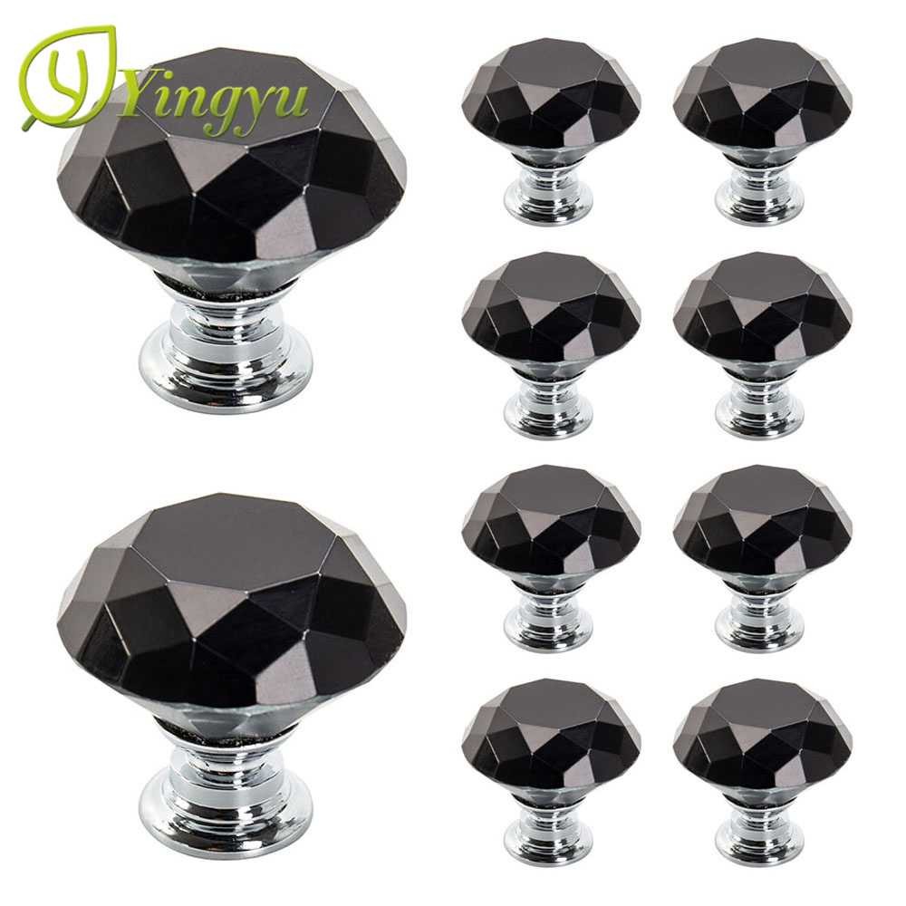 Bayar Di Tempat 3cm Door Knob Handles Black Crystal Glass Cupboard