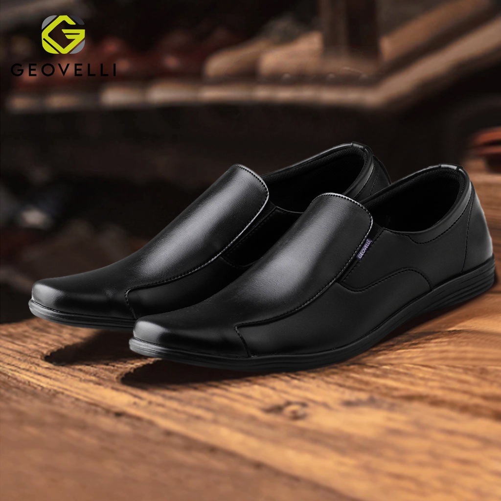 Geovelli G-1945 Sepatu Pria Hitam Sepatu Pantofel Santai Casual Kerja Kuliah Pria Cowok Nikahan