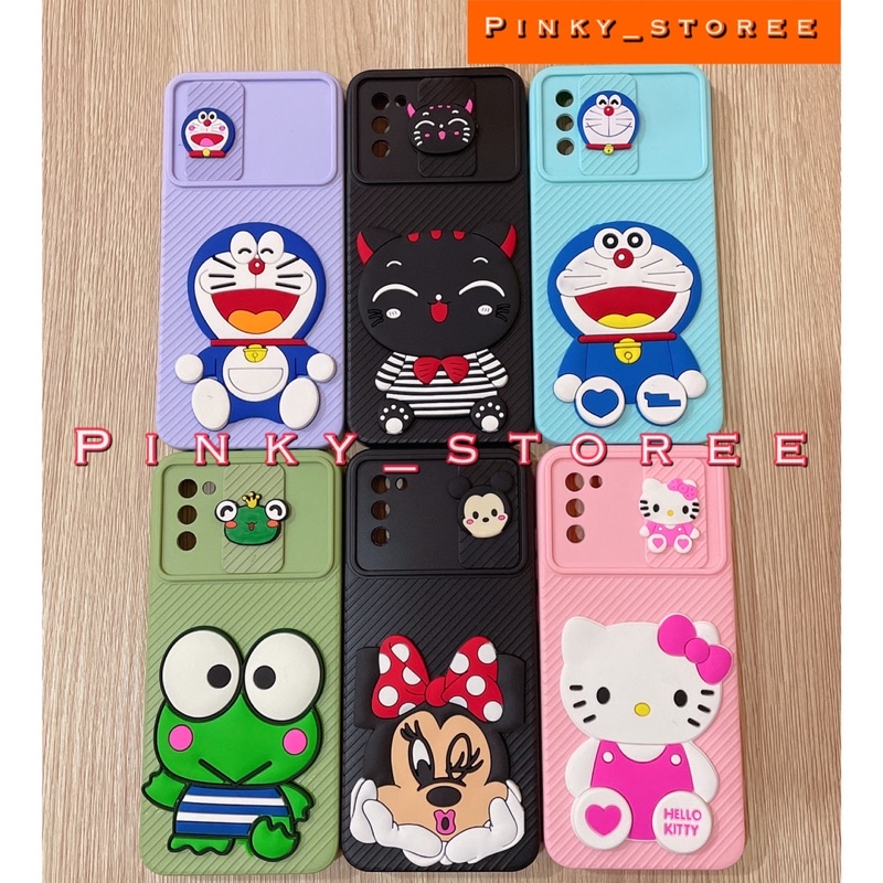 CASE MACARON SLIDE CAMERA OPPO A5 2020/ A9 2020/ A31 2020/ A52/ A92/ A1K/ A3S/ A37/ A37F/ SOFT CASE MACARON SLIDE CAMERA KARAKTER DORAEMON HK KEROPI MINNIE