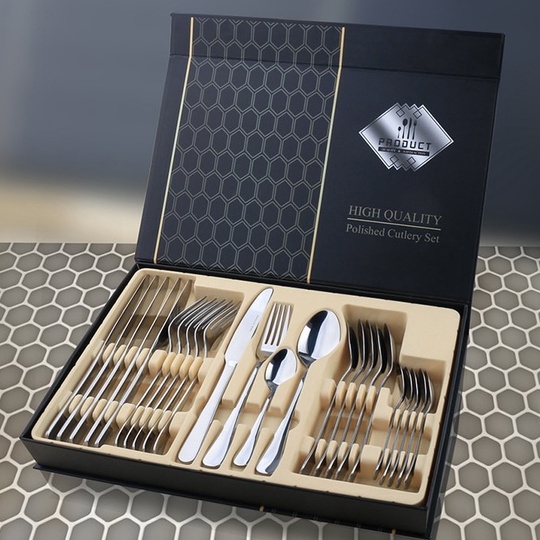 TaffHOME Cutlery Set Perlengkapan Makan PREMIUM Sendok Garpu Pisau 24pcs 6set Stainless Food Grade Tebal cocok untuk hadiah pernikahan keluarga baru 24 PCS Stainless Cutlery Set Flatware Sets High-Grade Mirror Polishing 18/10 Silverware Dinnerware Spoons