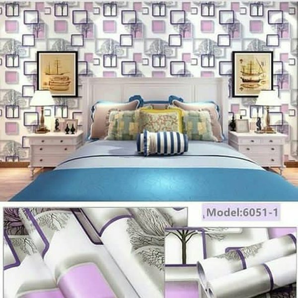 Wallpaper Dinding Stiket Kotak 3D Ungu Ukuran 45 cm x 10 m