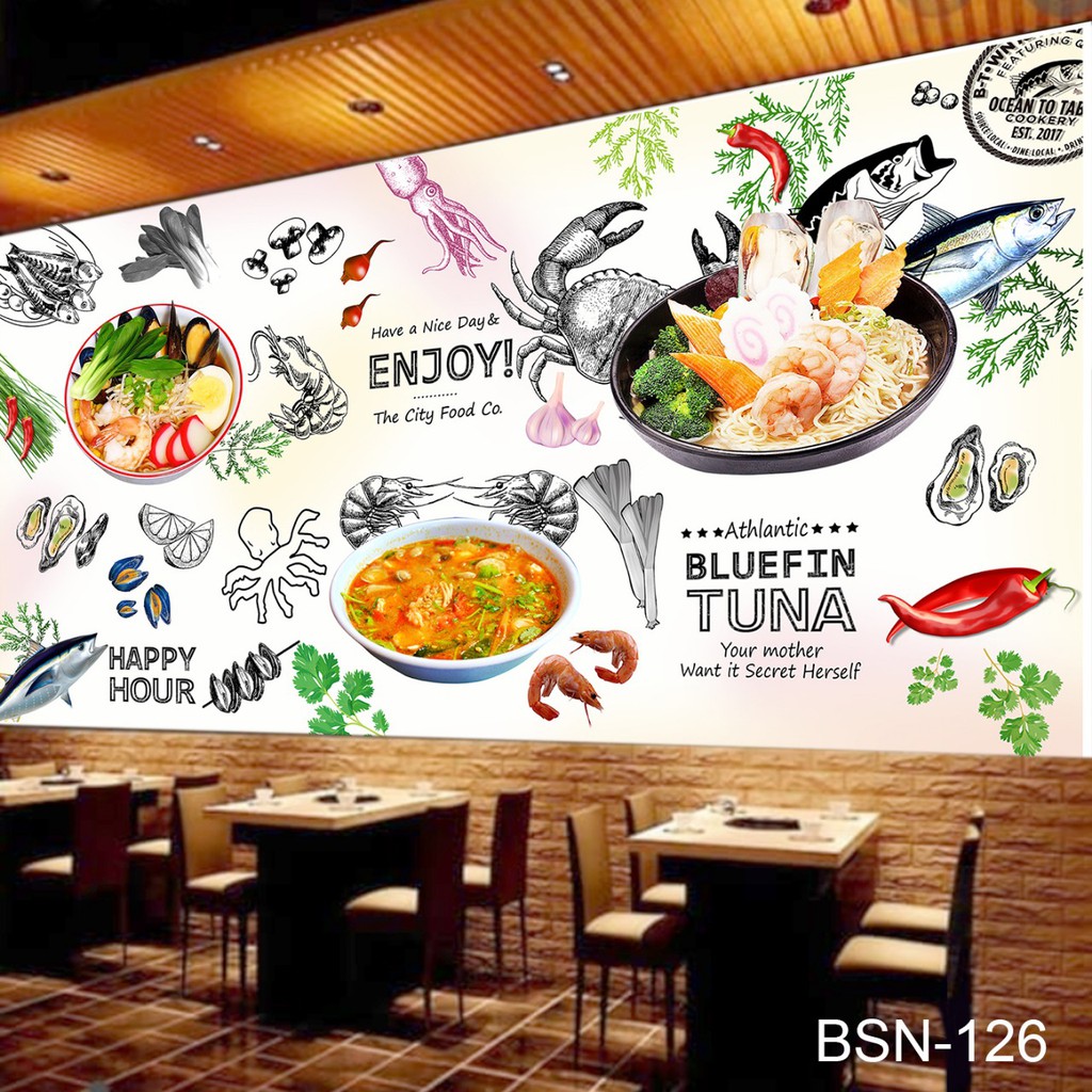 WALLPAPER 3D WALLPAPER CUSTOM WALLPAPER DINDING KAFE/RESTAURANT SEAFOOD