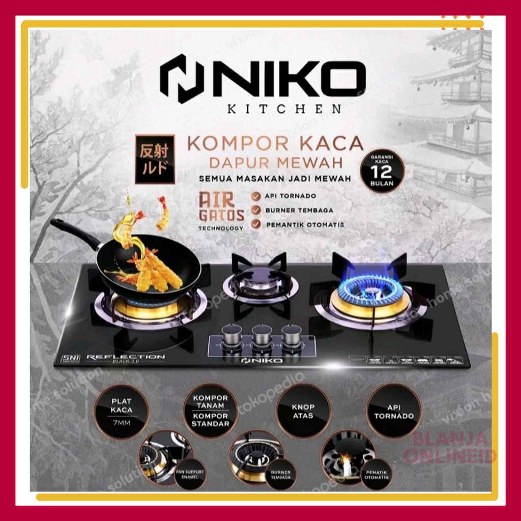Niko Reflection Black 3.0 Niko Kompor Gas Tanam Niko Kompor Meja Niko Kompor 3 Tungku Niko Kompor Ka