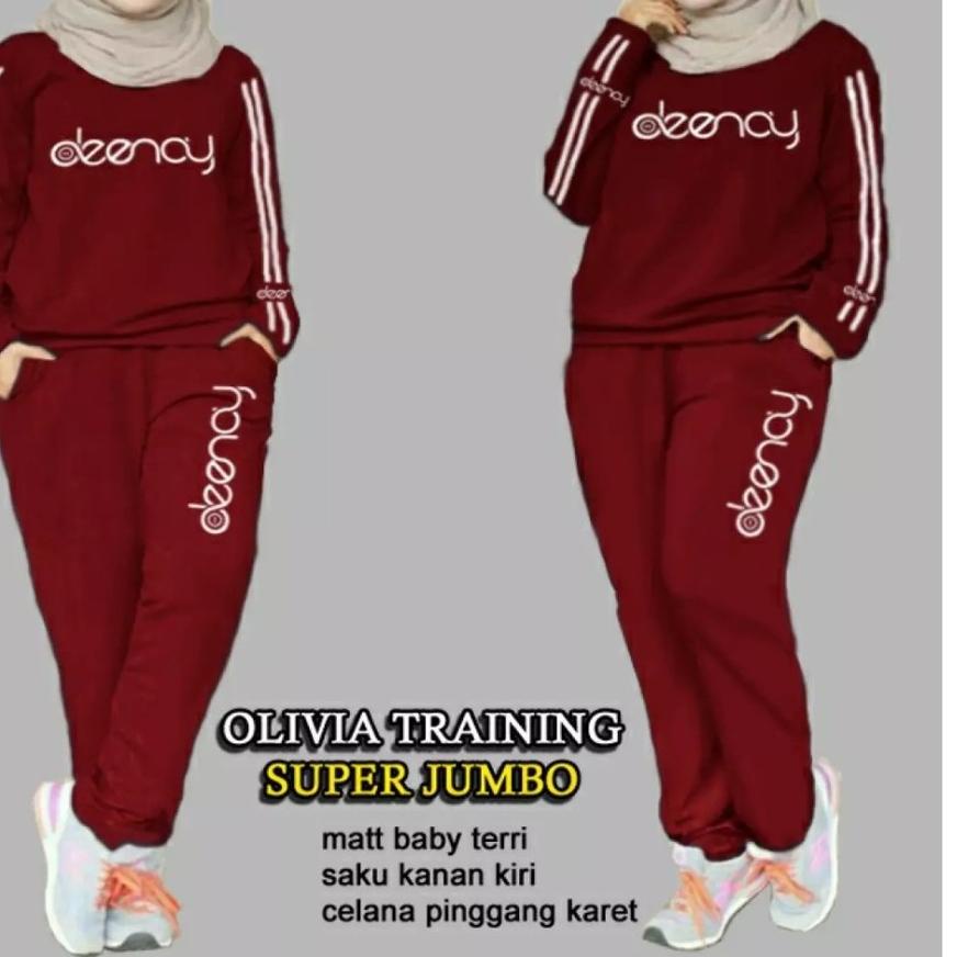 MAR(L-XL-XXL-3XL) OLIVIA Pakaian SET Wanita Training Baju kaos Celana Setelan Olahraga Jumbo terbaru