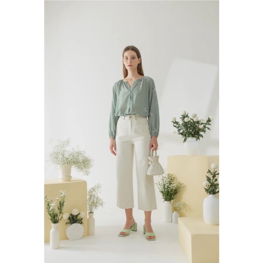 Oudre Mido top in Cream / Dusty Pink / Dark seafoam sea foam iseul