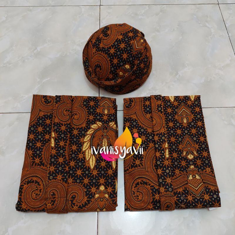 Set Jarik Cewek Cowok + Blangkon, Motif truntum Kuncoro