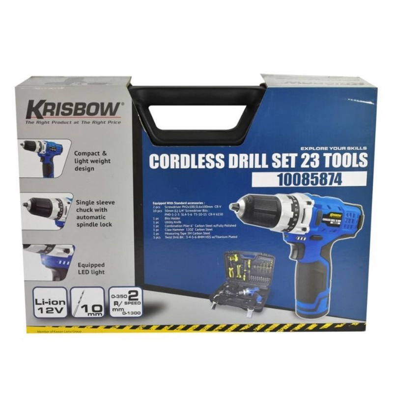 Krisbow Bor Tanpa Kabel 10mm 12V