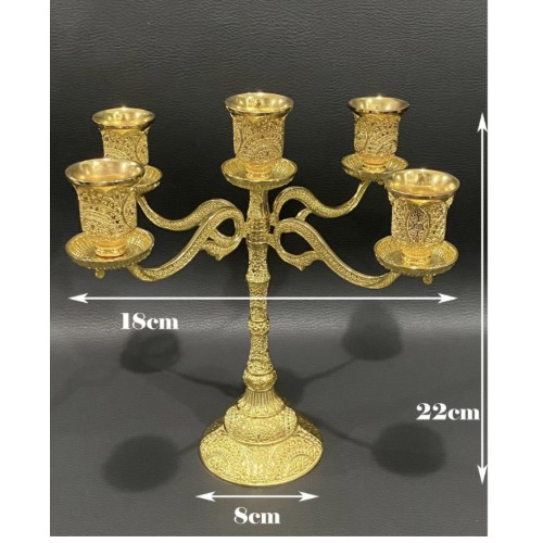 Candle Holder Tempat Lilin Arab Warna Emas TML003 Bahan Logam Cabang 5