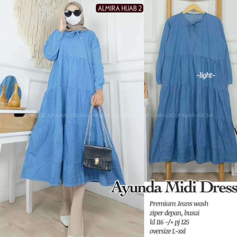 (terbaru)ayunda midi dress jeans original/dress midi jeans oversize/fashion jeans wanita premium/fas