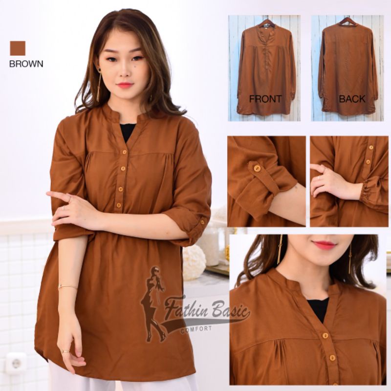 Blus Polos Millo - Blouse Polos Rayon - Coklat Muda - Blus Adem - Fathin Basic - SHOPIE Hijabstyle-Blus Millo