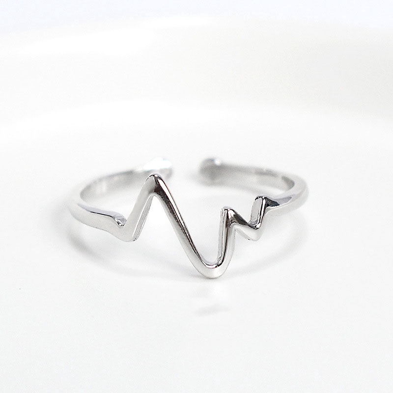Cincin Jari Perak Detak Jantung Charm Wave Heartbeat Finger Ring Korea Adjustable Silver Rings Women Jewelry Accessories Gifts